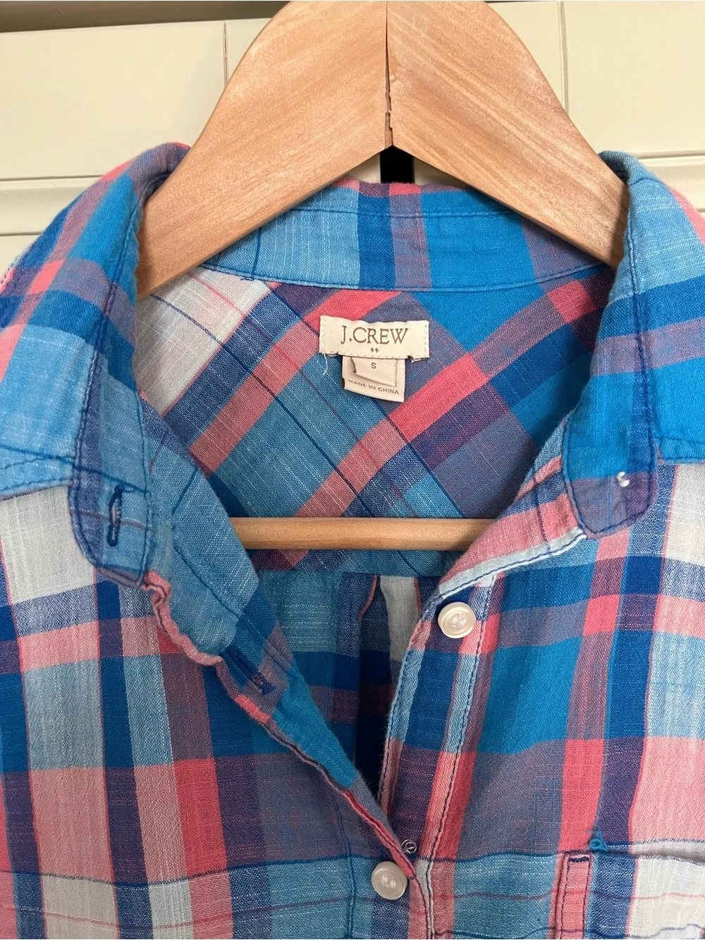 J. Crew Blue and Pink Plaid Button-Down Shirt
